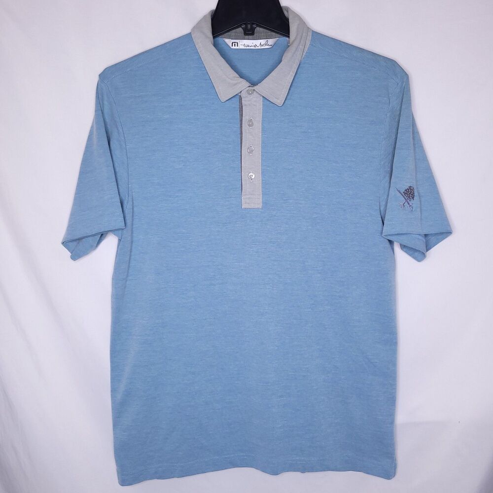 Travis Mathew Polo Shirt Mens Large Blue Contrast Collar Pima Cotton Golf